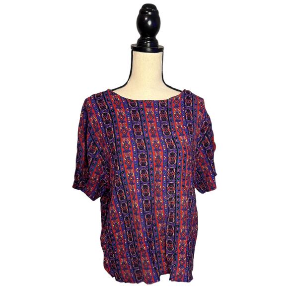 Vintage SAG HARBOR II Colorful Abstract Boho Short Sleeve Top Plus Size 20W - Picture 2 of 8